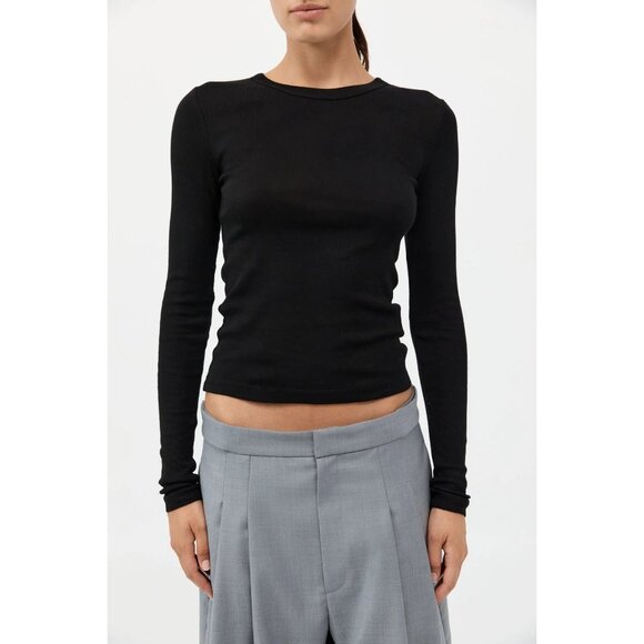 St. Agni Organic Cotton Soft Rib Long Sleeve Top in Black X-Small New Womens - Picture 8 of 12